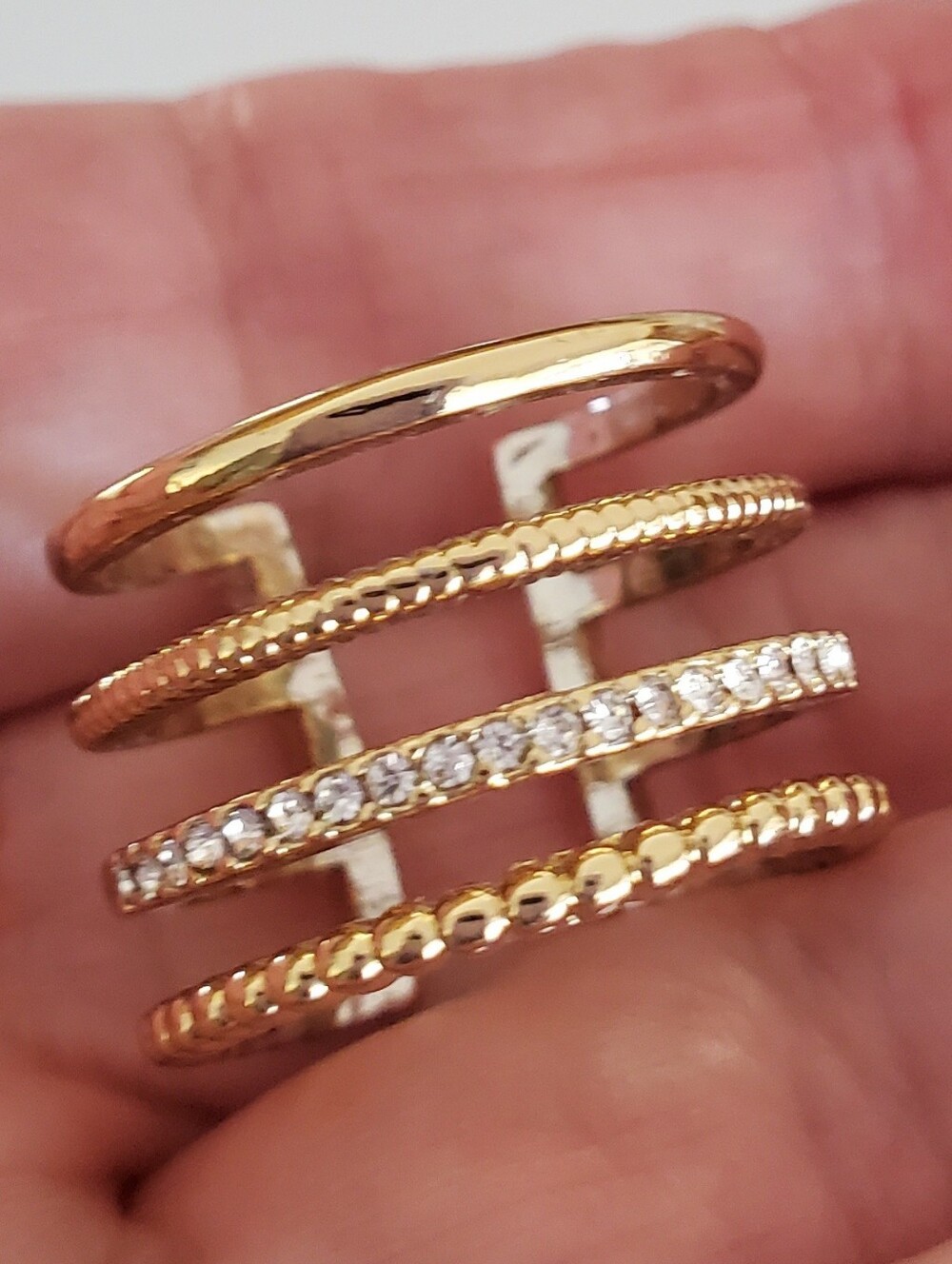 Gold-Tone Multi-Row Crystal Accent Ring - Women Jewelry